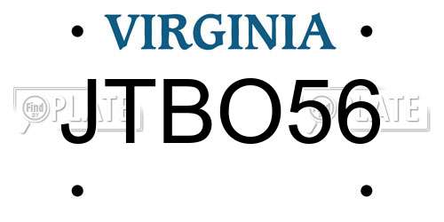 JTBO56 Virginia License Plate
