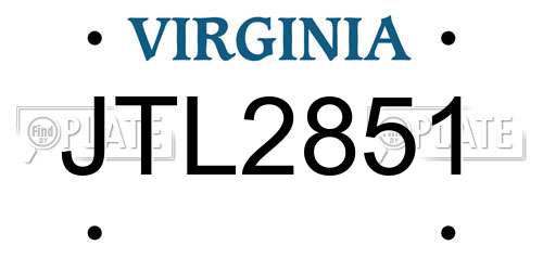JTL2851 Virginia License Plate