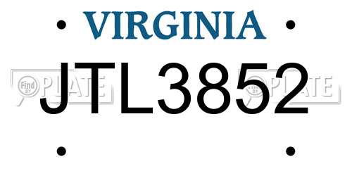 JTL3852 Virginia License Plate