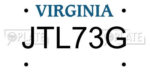 JTL73G Virginia License Plate