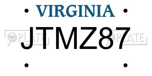 JTMZ87 Virginia License Plate