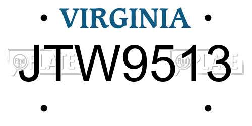 JTW9513 Virginia License Plate