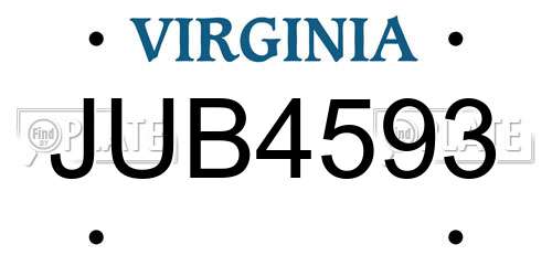JUB4593 Virginia License Plate