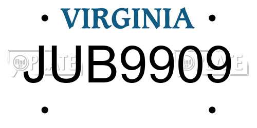 JUB9909 Virginia License Plate
