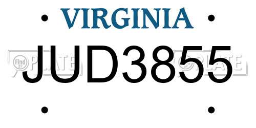 JUD3855 Virginia License Plate