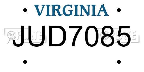 JUD7085 Virginia License Plate
