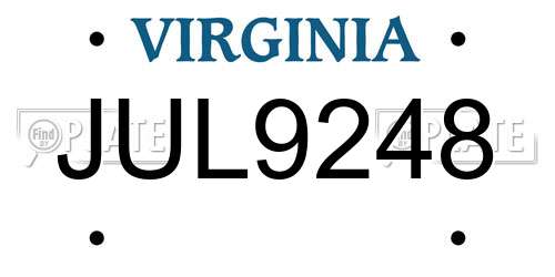 JUL9248 Virginia License Plate