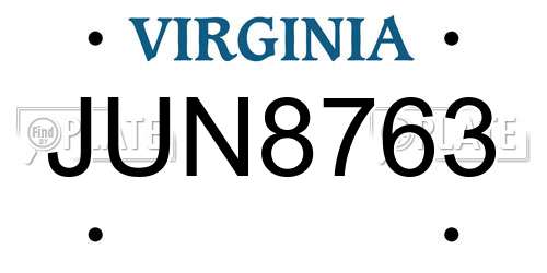 JUN8763 Virginia License Plate