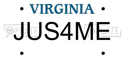 JUS4ME Virginia License Plate