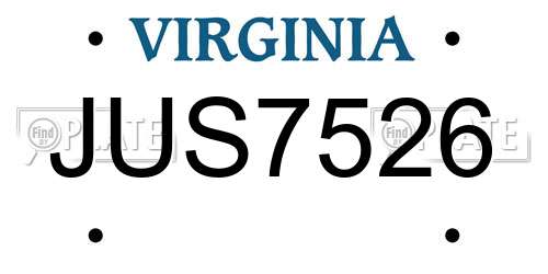 JUS7526 Virginia License Plate