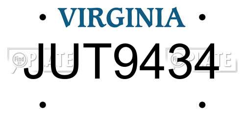 JUT9434 Virginia License Plate