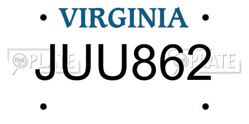JUU862 Virginia License Plate