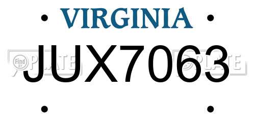 JUX7063 Virginia License Plate