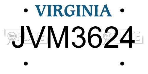 JVM3624 Virginia License Plate