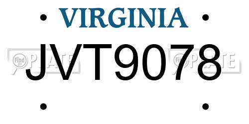 JVT9078 Virginia License Plate
