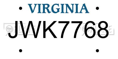 JWK7768 Virginia License Plate