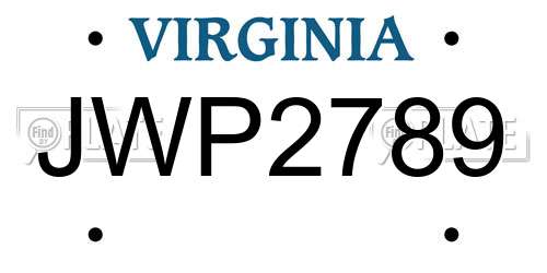 JWP2789 Virginia License Plate