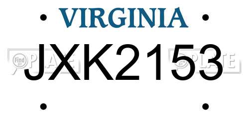 JXK2153 Virginia License Plate