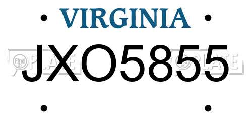 JXO5855 Virginia License Plate