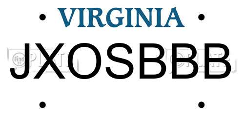 JXOSBBB Virginia License Plate