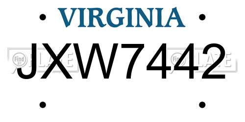 JXW7442 Virginia License Plate