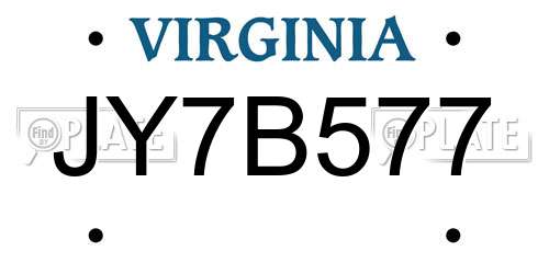 JY7B577 Virginia License Plate