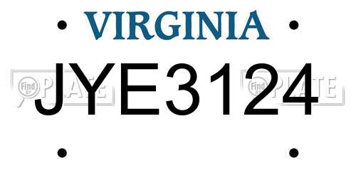 JYE3124 Virginia License Plate