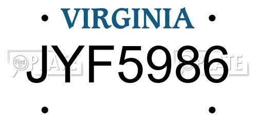 JYF5986 Virginia License Plate