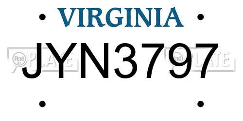 JYN3797 Virginia License Plate