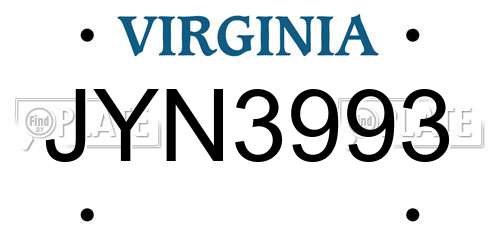 JYN3993 Virginia License Plate