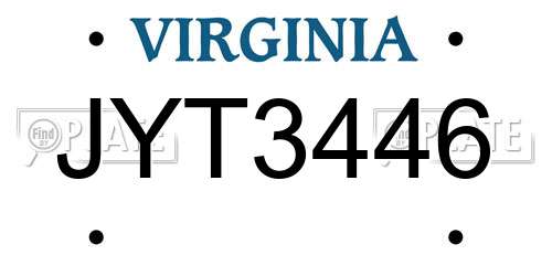 JYT3446 Virginia License Plate