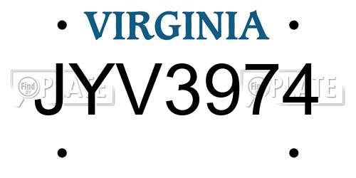 JYV3974 Virginia License Plate