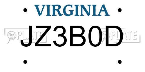 JZ3B0D Virginia License Plate