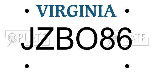 JZBO86 Virginia License Plate