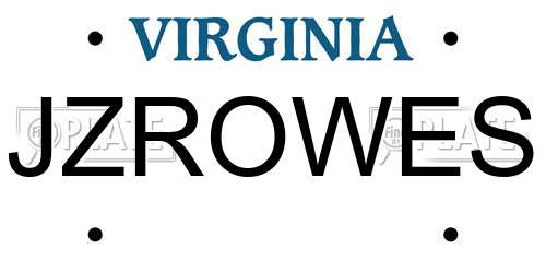 JZROWES Virginia License Plate