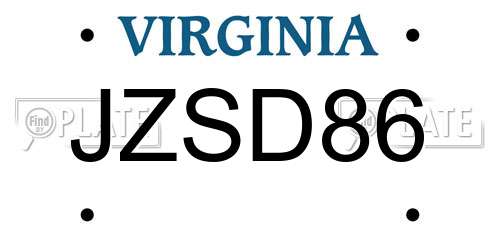 JZSD86 Virginia License Plate