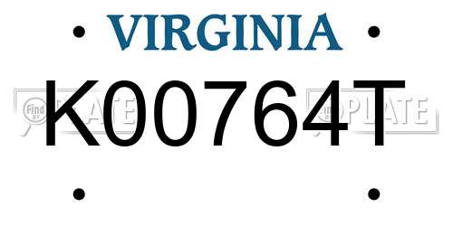 K00764T Virginia License Plate