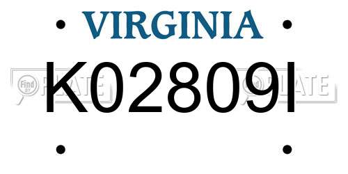 K02809I Virginia License Plate