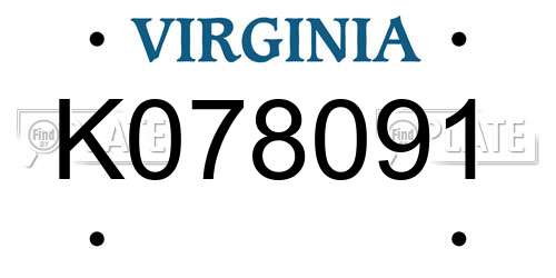 K078091 Virginia License Plate