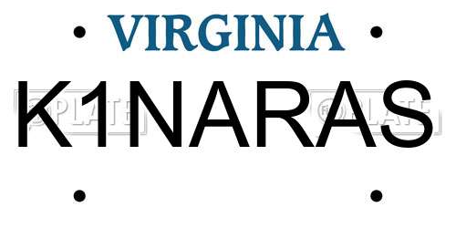 K1NARAS Virginia License Plate