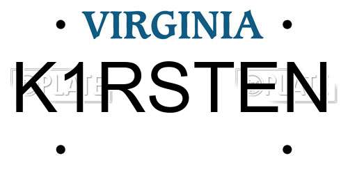 K1RSTEN Virginia License Plate
