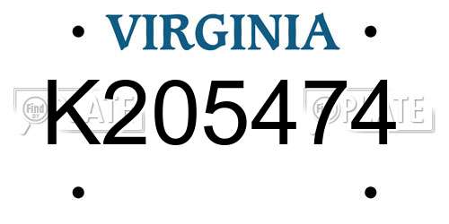 K205474 Virginia License Plate