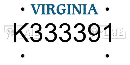 K333391 Virginia License Plate