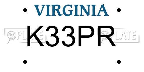 K33PR Virginia License Plate