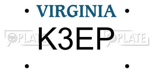 K3EP Virginia License Plate