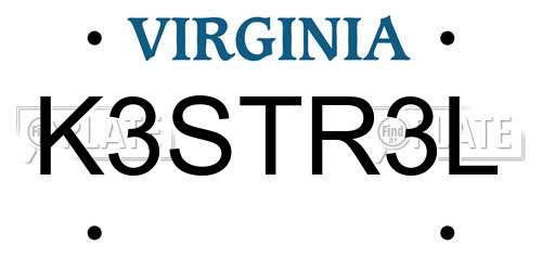 K3STR3L Virginia License Plate