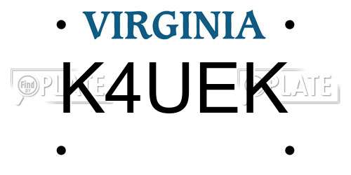 K4UEK Virginia License Plate