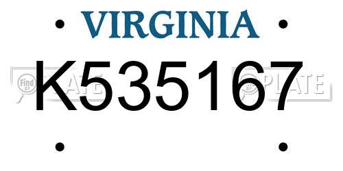 K535167 Virginia License Plate