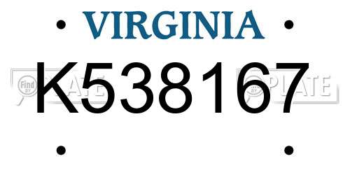 K538167 Virginia License Plate