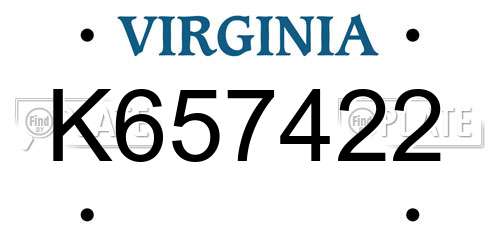 K657422 Virginia License Plate
